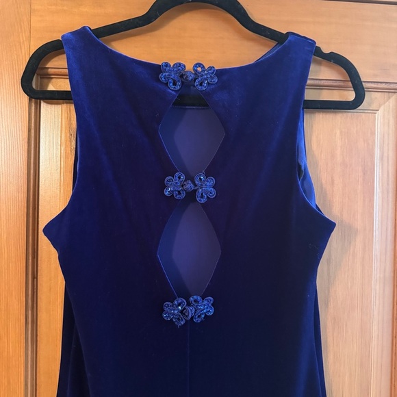 Vintage Navy Blue Velvet Sleeveless Maxi Dress halter prom formal Y2K 90s Jewel - Picture 4 of 13